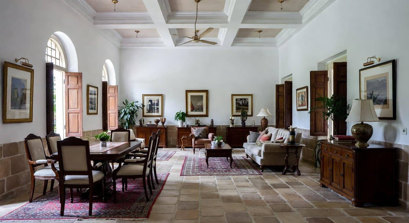 Colonial multi-purpose room interior design - featuring colonial style furniture, decor, colors, and layout ideas for your multi-purpose room