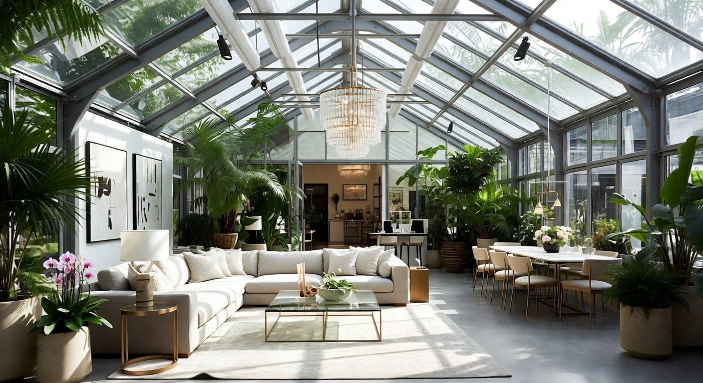 Contemporary greenhouse interior design - featuring contemporary style furniture, decor, colors, and layout ideas for your greenhouse