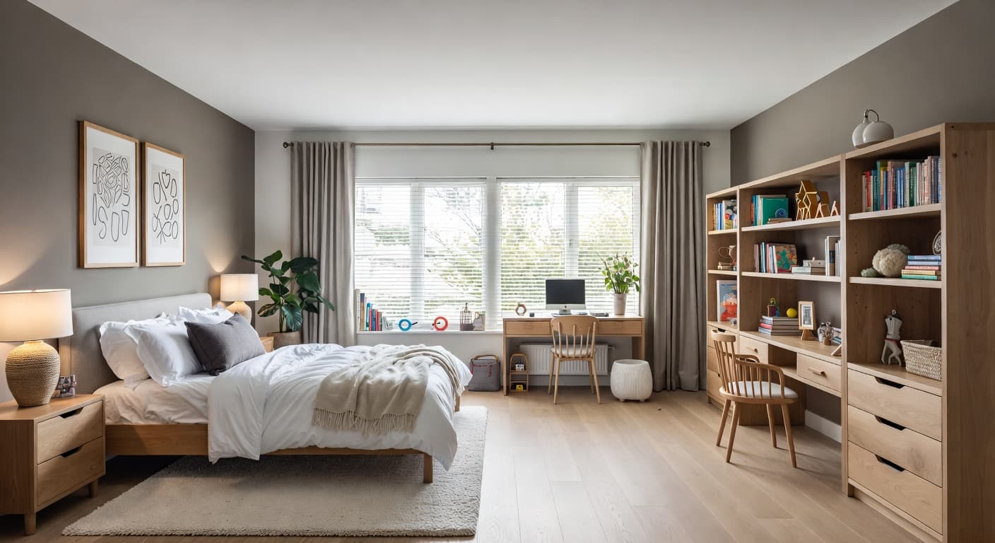 Contemporary kids room interior design - featuring contemporary style furniture, decor, colors, and layout ideas for your kids room