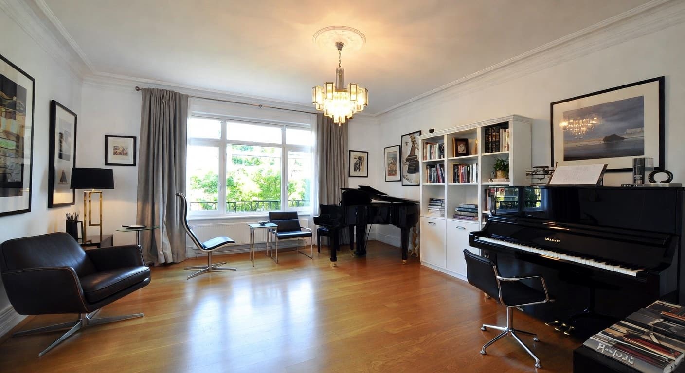 Contemporary music room interior design - featuring contemporary style furniture, decor, colors, and layout ideas for your music room