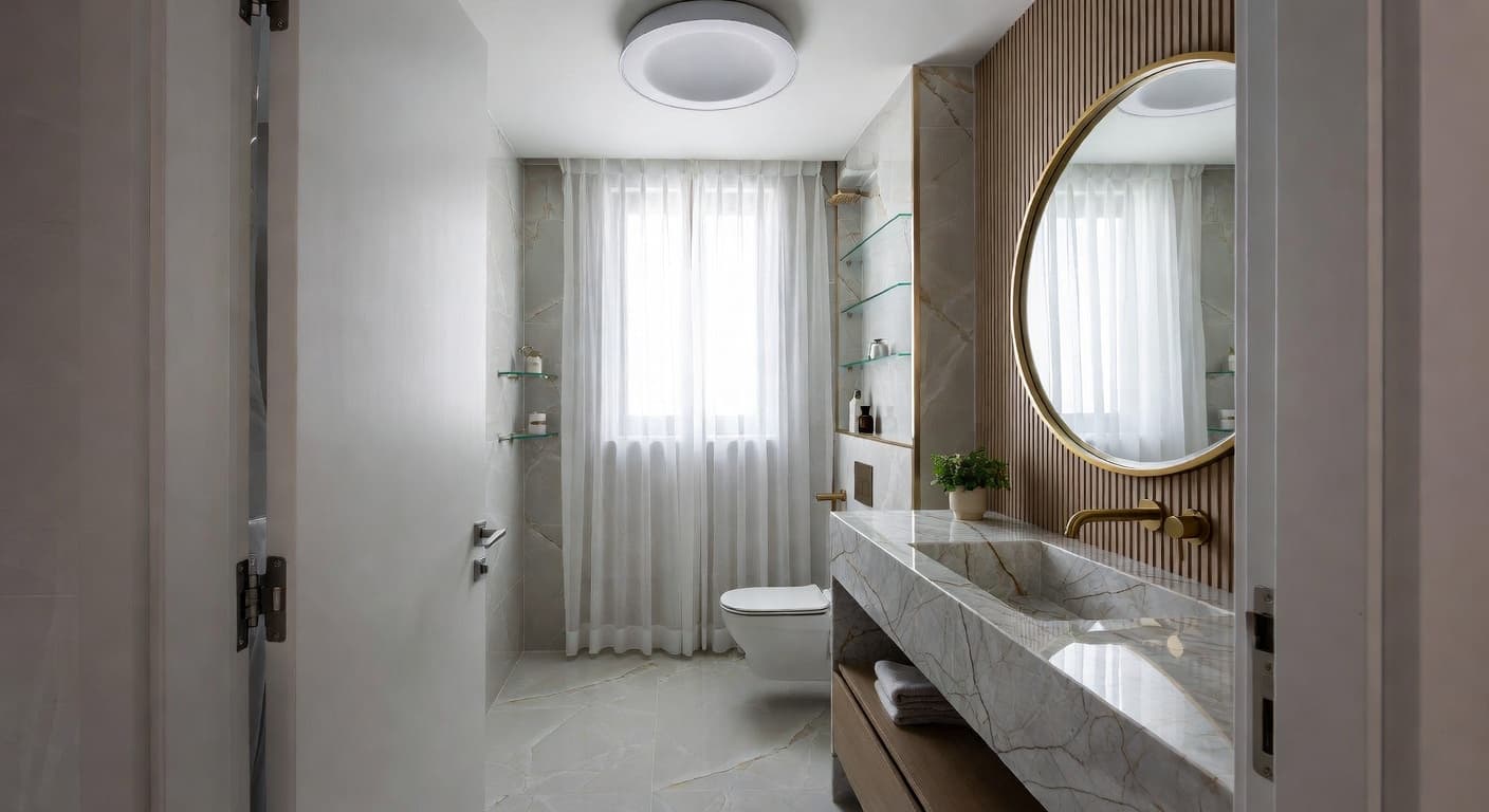 Contemporary powder room interior design - featuring contemporary style furniture, decor, colors, and layout ideas for your powder room