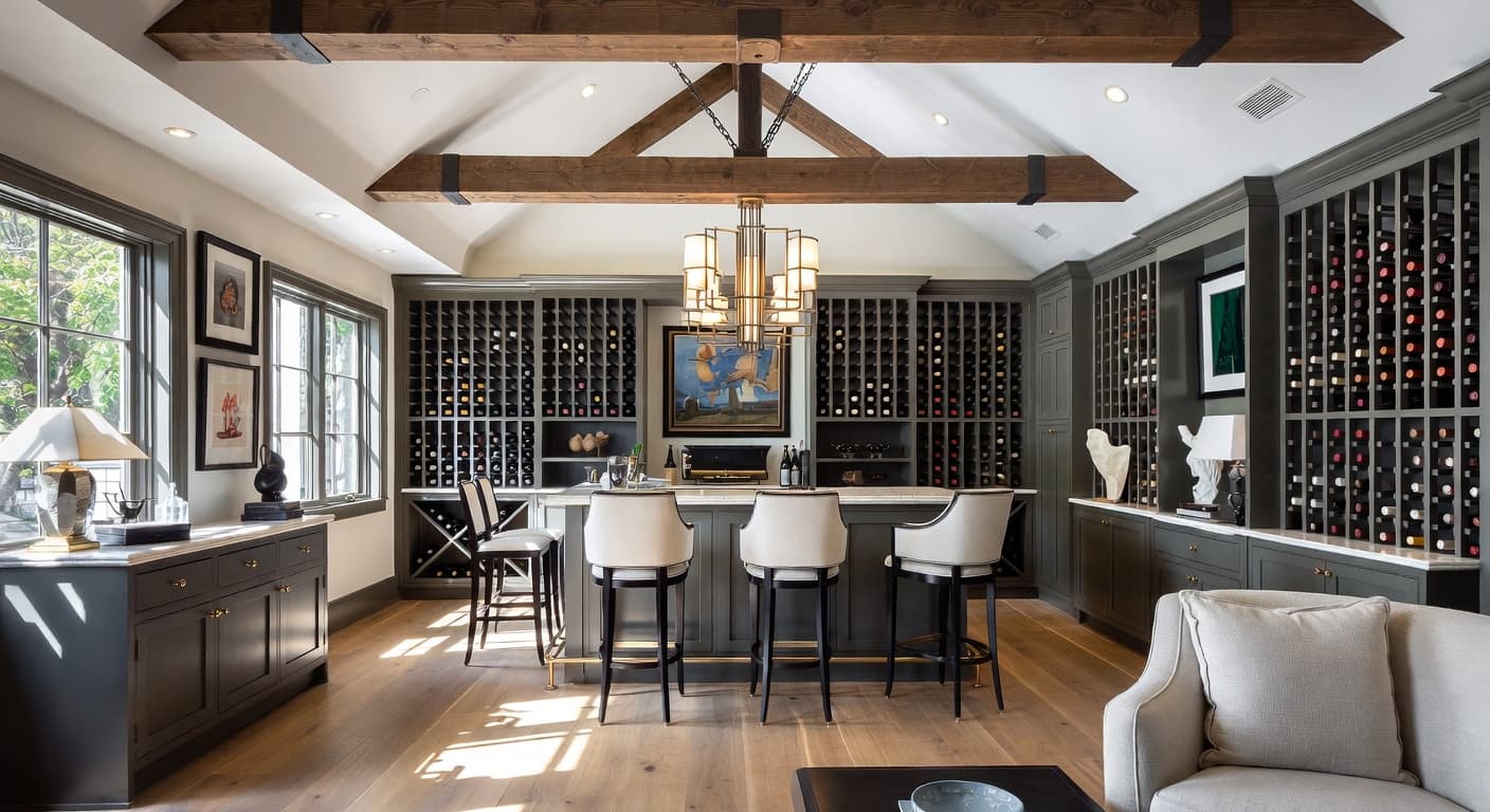 Contemporary wine cellar interior design - featuring contemporary style furniture, decor, colors, and layout ideas for your wine cellar