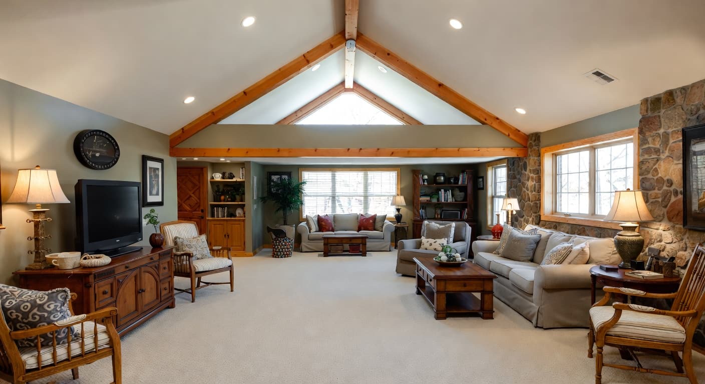 Cottage basement interior design - featuring cottage style furniture, decor, colors, and layout ideas for your basement