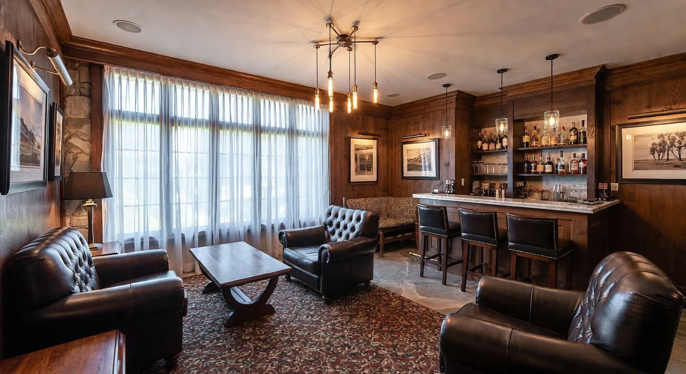 Cottage smoking room / cigar lounge interior design - featuring cottage style furniture, decor, colors, and layout ideas for your smoking room / cigar lounge