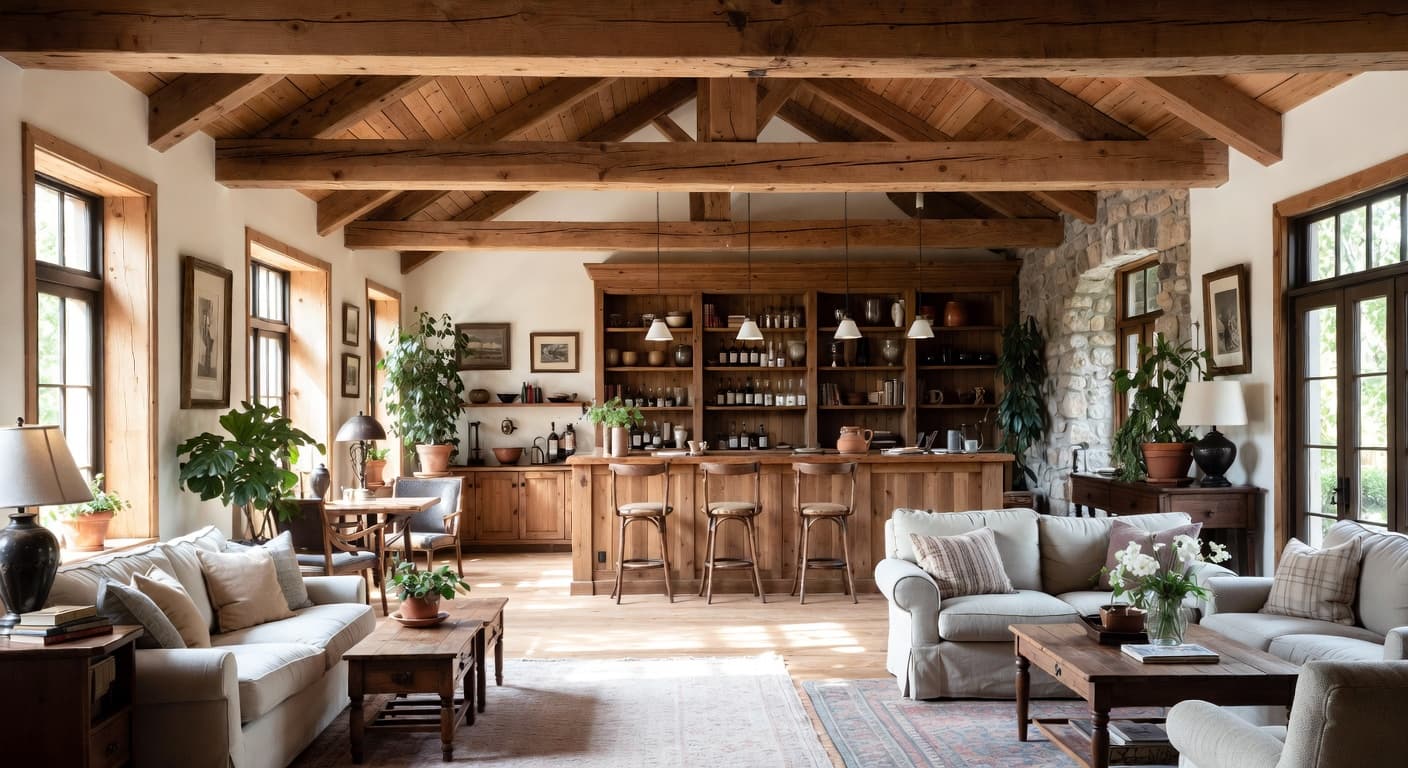 Cottagecore bar room interior design - featuring cottagecore style furniture, decor, colors, and layout ideas for your bar room