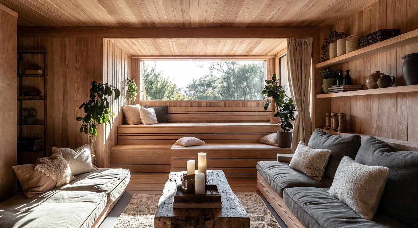 Cottagecore sauna / spa room interior design - featuring cottagecore style furniture, decor, colors, and layout ideas for your sauna / spa room