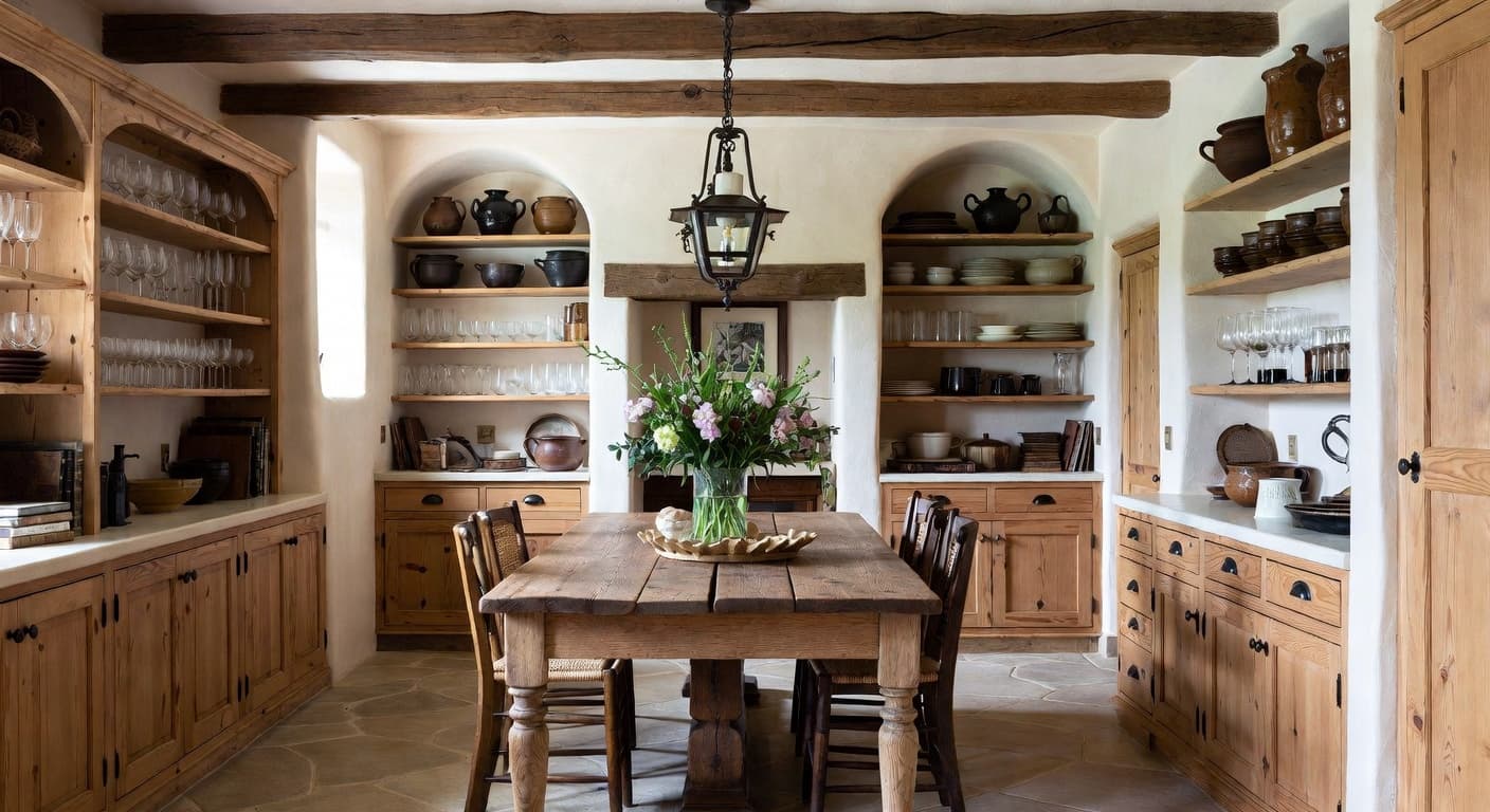 Country butler's pantry interior design - featuring country style furniture, decor, colors, and layout ideas for your butler's pantry