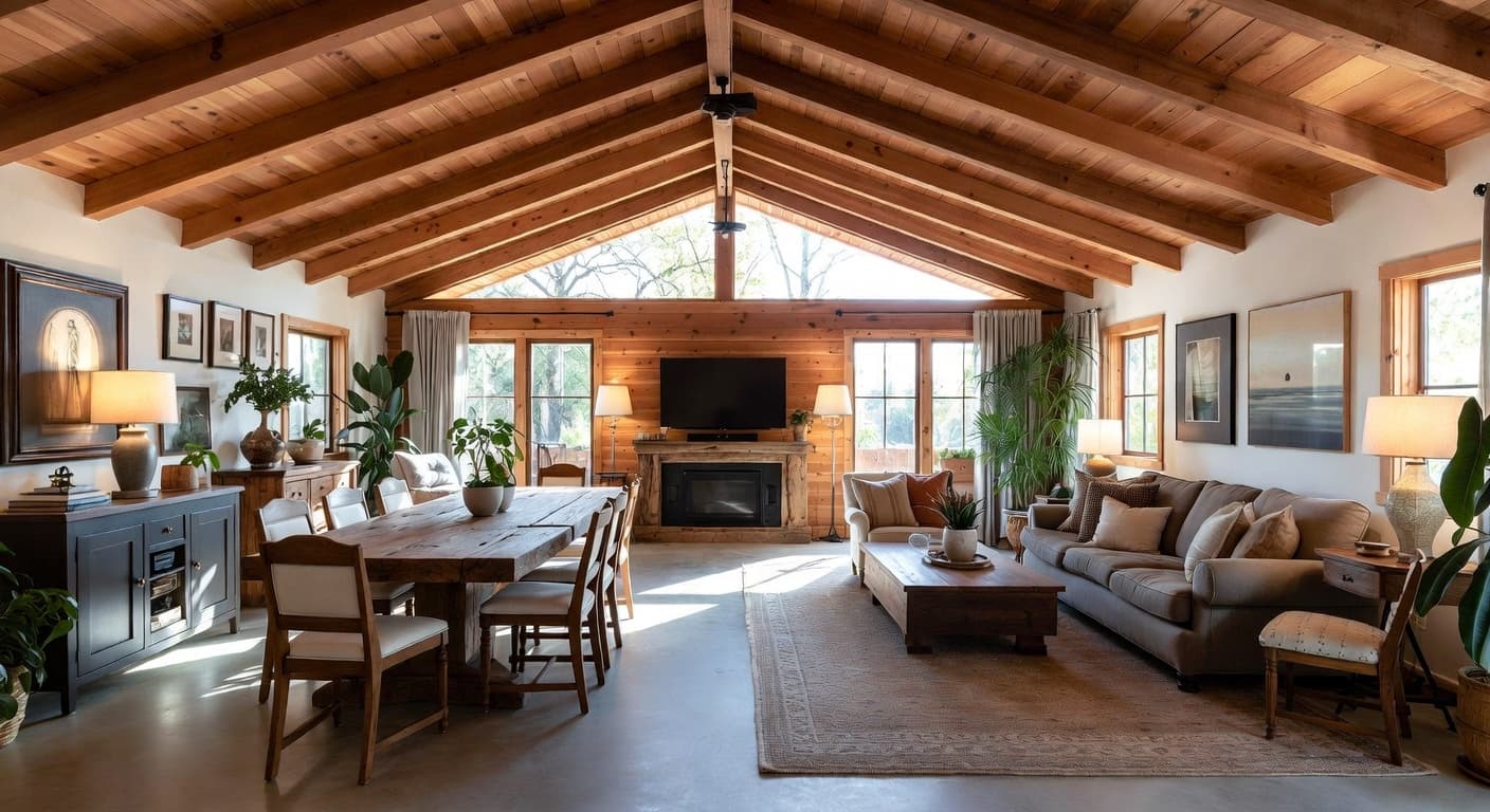 Country garage interior interior design - featuring country style furniture, decor, colors, and layout ideas for your garage interior