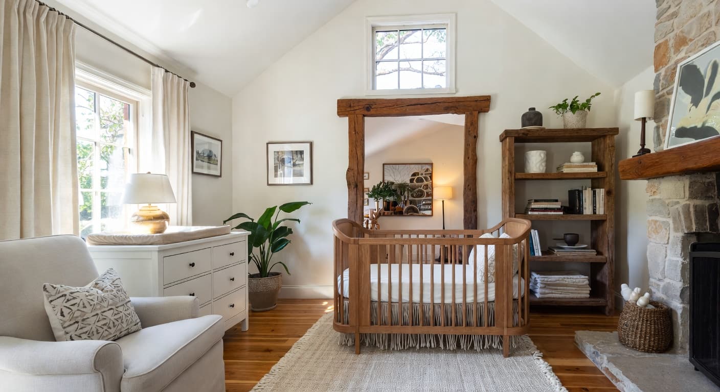 Country nursery interior design - featuring country style furniture, decor, colors, and layout ideas for your nursery