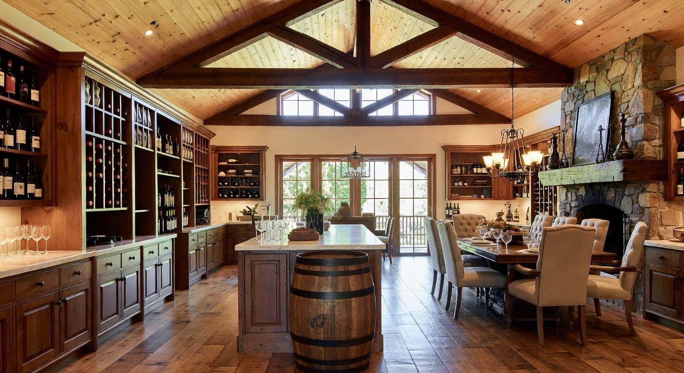 Country wine cellar interior design - featuring country style furniture, decor, colors, and layout ideas for your wine cellar
