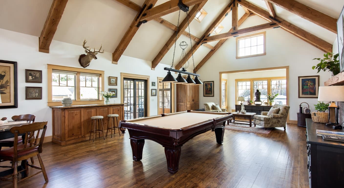 Craftsman billiards room interior design - featuring craftsman style furniture, decor, colors, and layout ideas for your billiards room