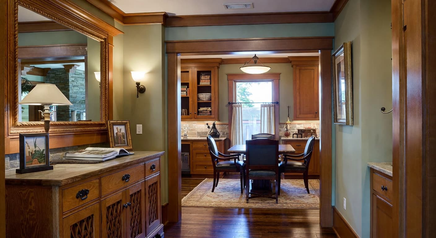Craftsman butler's pantry interior design - featuring craftsman style furniture, decor, colors, and layout ideas for your butler's pantry
