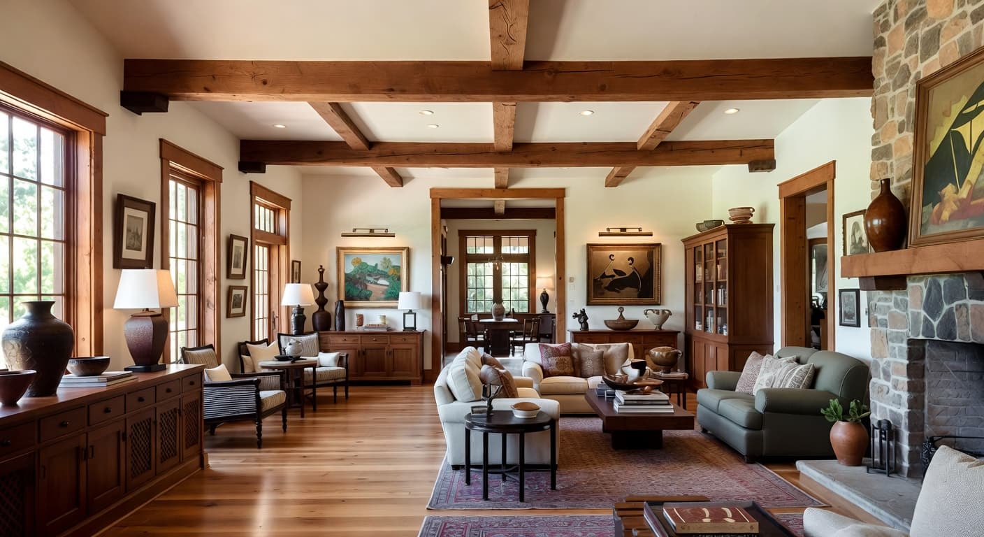 Craftsman gallery / art display interior design - featuring craftsman style furniture, decor, colors, and layout ideas for your gallery / art display