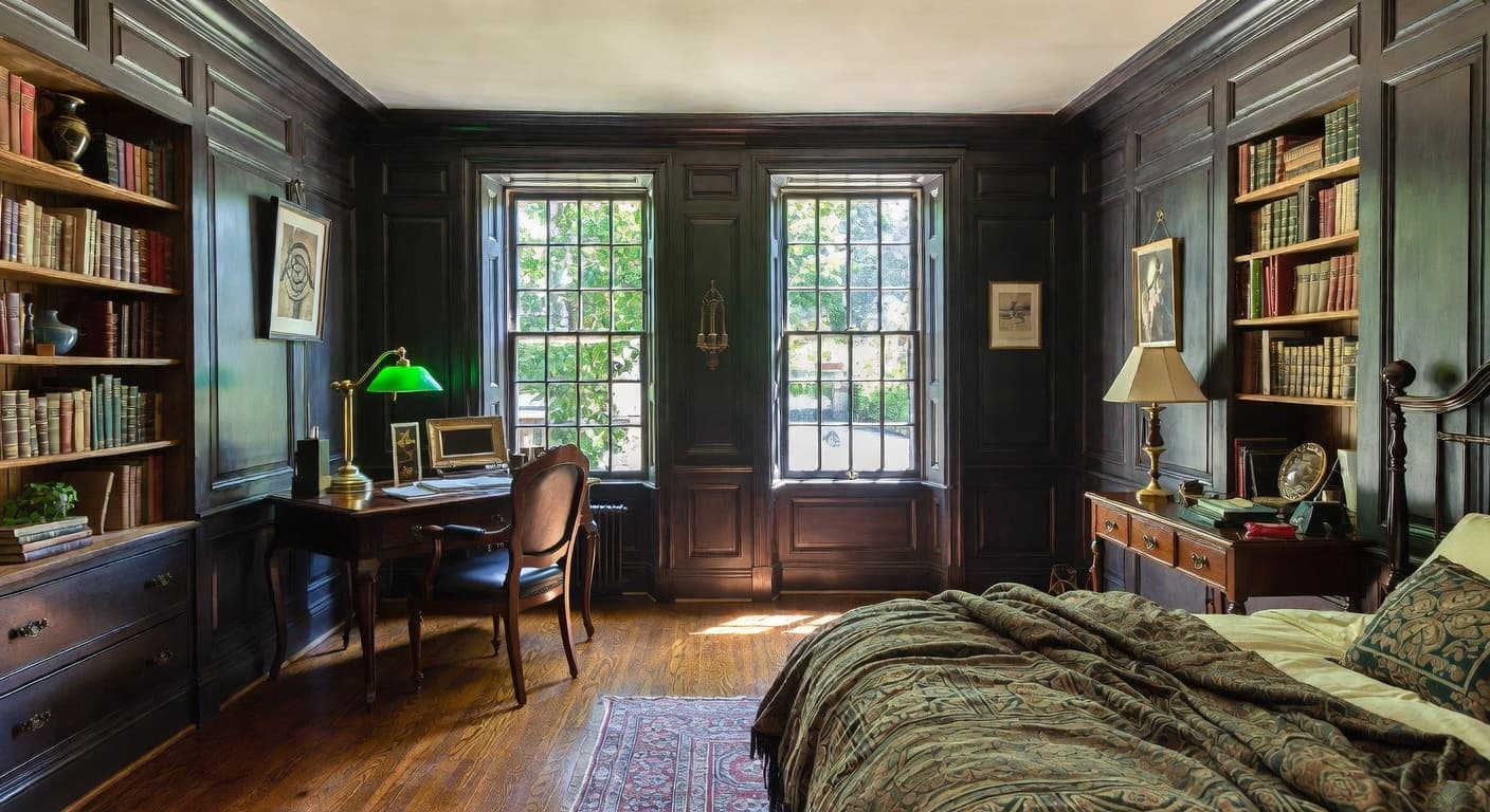 Dark Academia kids room interior design - featuring dark academia style furniture, decor, colors, and layout ideas for your kids room