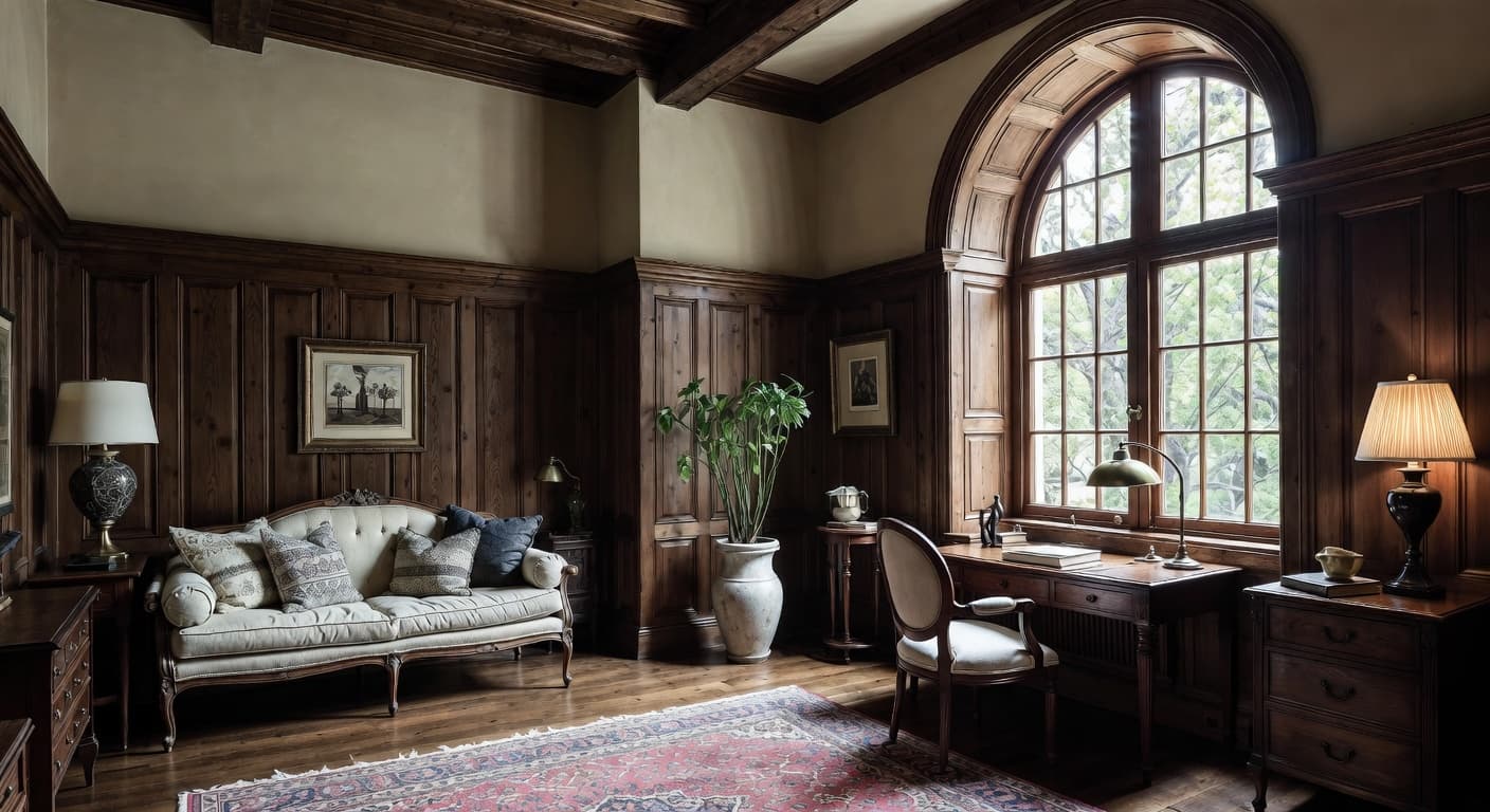 Dark Academia meditation space interior design - featuring dark academia style furniture, decor, colors, and layout ideas for your meditation space