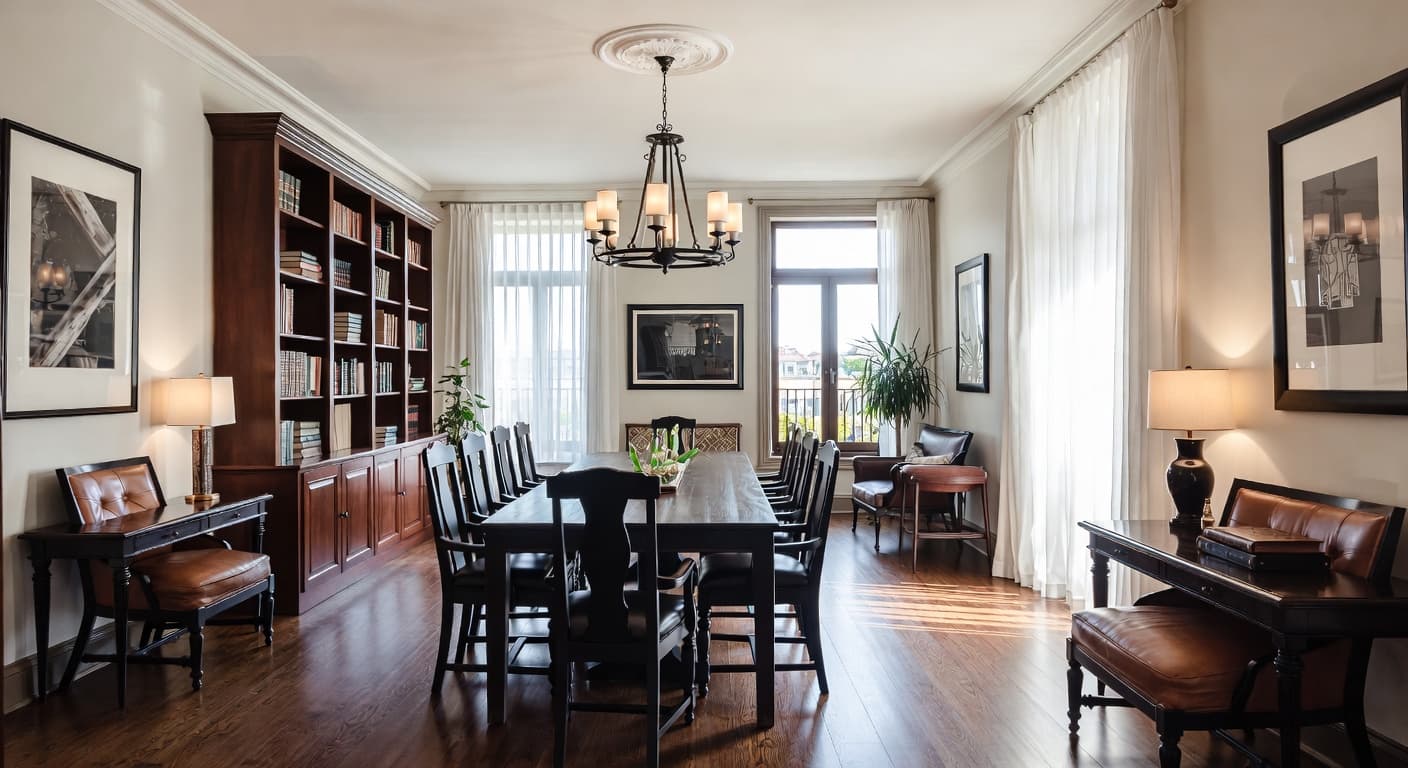 Dark Academia multi-purpose room interior design - featuring dark academia style furniture, decor, colors, and layout ideas for your multi-purpose room