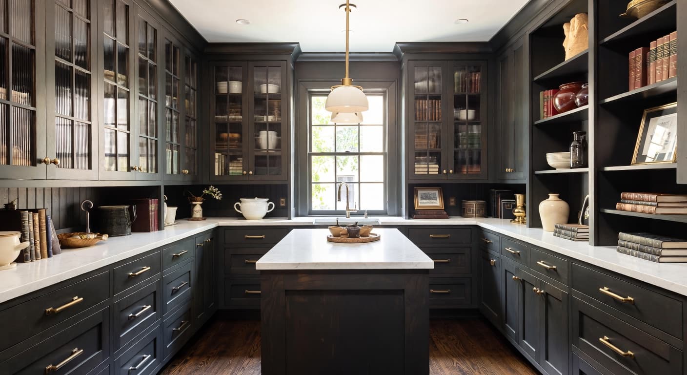 Dark Academia pantry interior design - featuring dark academia style furniture, decor, colors, and layout ideas for your pantry