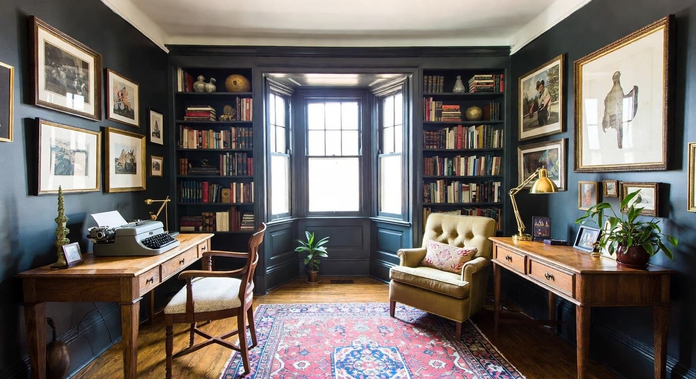 Dark Academia playroom interior design - featuring dark academia style furniture, decor, colors, and layout ideas for your playroom