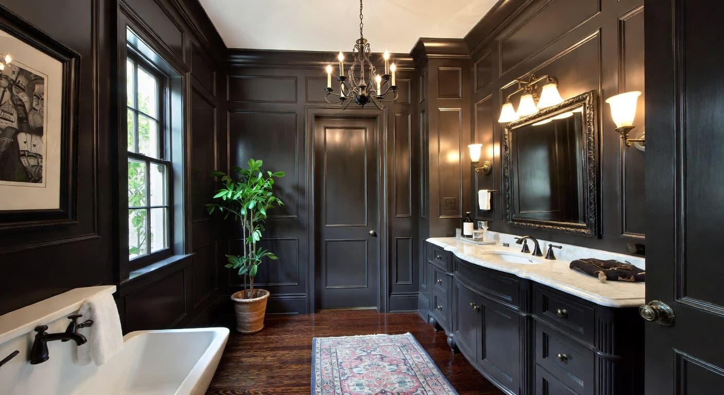 Dark Academia powder room interior design - featuring dark academia style furniture, decor, colors, and layout ideas for your powder room