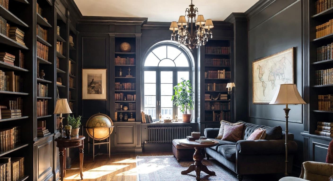 Dark Academia reading nook interior design - featuring dark academia style furniture, decor, colors, and layout ideas for your reading nook