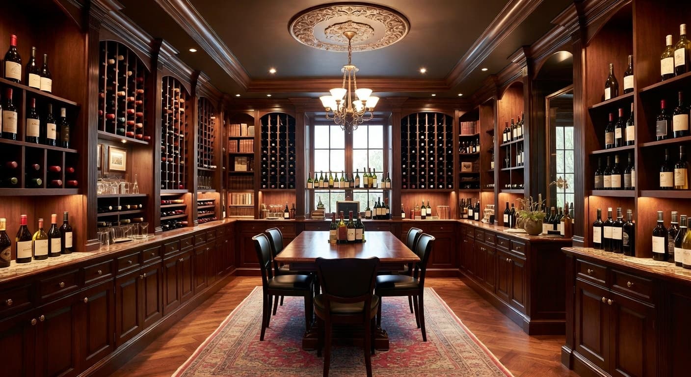 Dark Academia wine cellar interior design - featuring dark academia style furniture, decor, colors, and layout ideas for your wine cellar