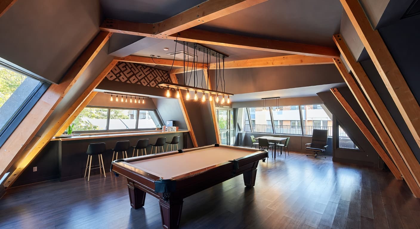 Deconstructivism billiards room interior design - featuring deconstructivism style furniture, decor, colors, and layout ideas for your billiards room