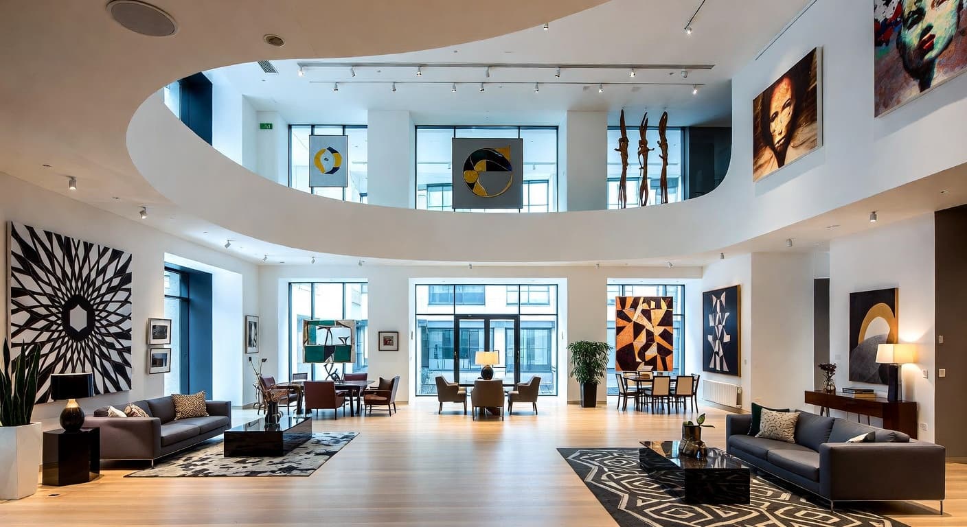 Deconstructivism gallery / art display interior design - featuring deconstructivism style furniture, decor, colors, and layout ideas for your gallery / art display