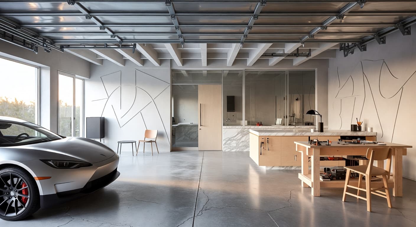 Deconstructivism garage interior interior design - featuring deconstructivism style furniture, decor, colors, and layout ideas for your garage interior