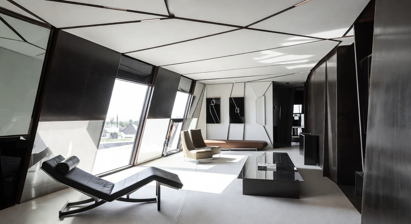 Deconstructivism meditation space interior design - featuring deconstructivism style furniture, decor, colors, and layout ideas for your meditation space