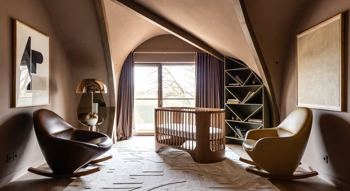 Deconstructivism nursery interior design - featuring deconstructivism style furniture, decor, colors, and layout ideas for your nursery