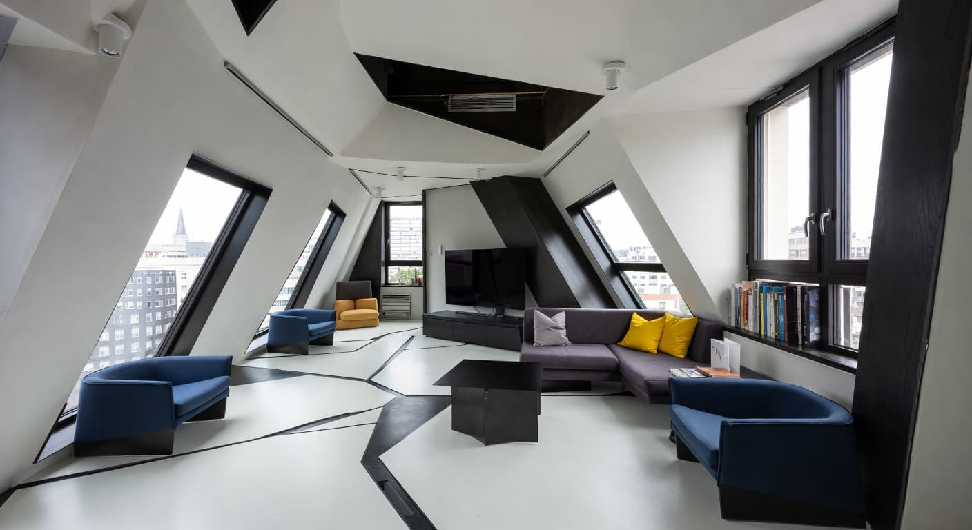 Deconstructivism teen room / den interior design - featuring deconstructivism style furniture, decor, colors, and layout ideas for your teen room / den