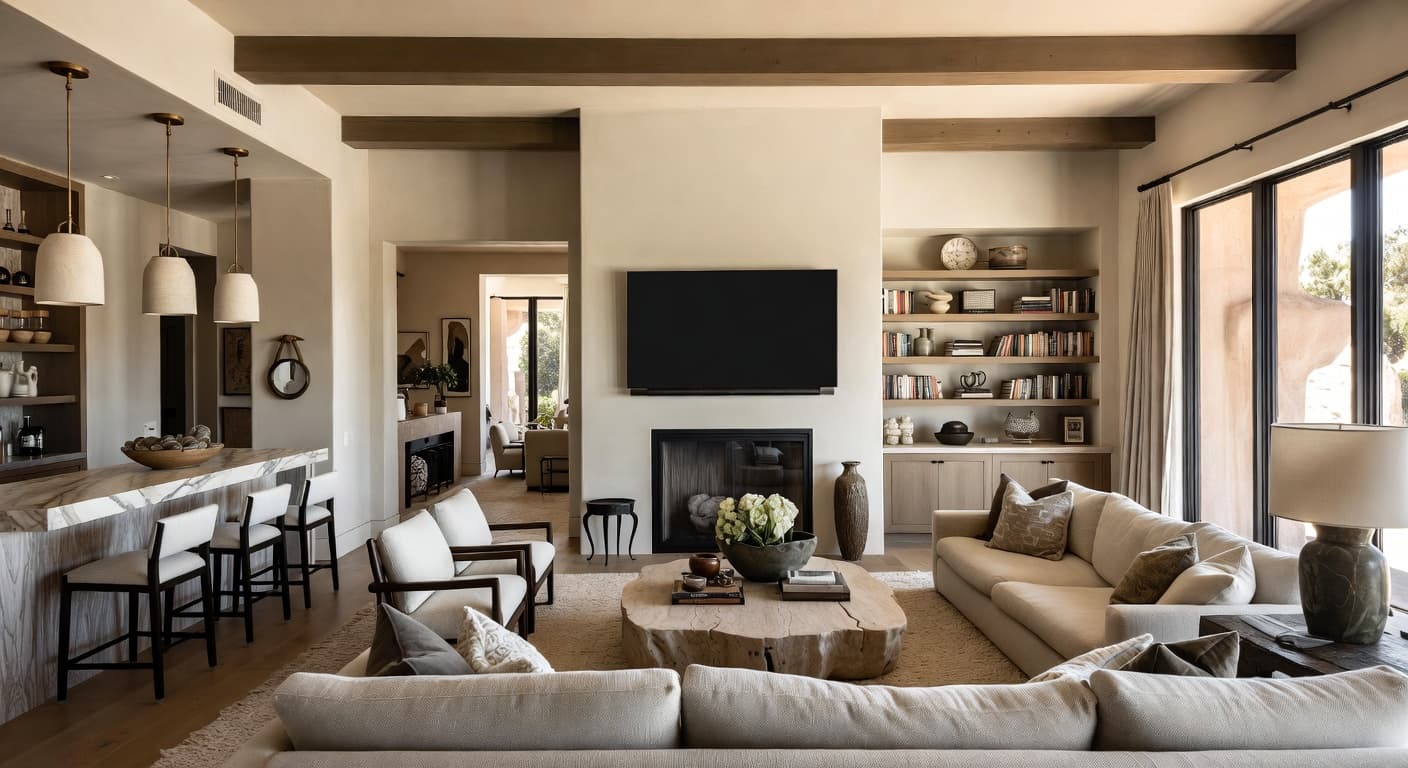 Desert Modern game room interior design - featuring desert modern style furniture, decor, colors, and layout ideas for your game room