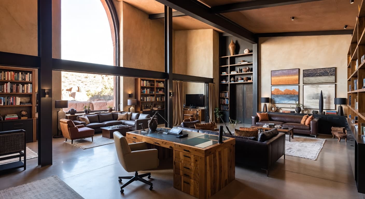 Desert Modern observatory interior design - featuring desert modern style furniture, decor, colors, and layout ideas for your observatory