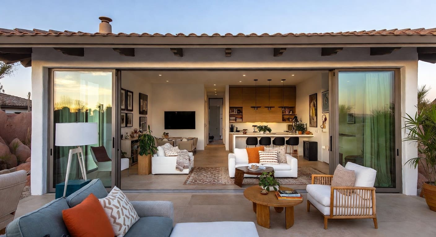 Desert Modern outdoor space interior design - featuring desert modern style furniture, decor, colors, and layout ideas for your outdoor space