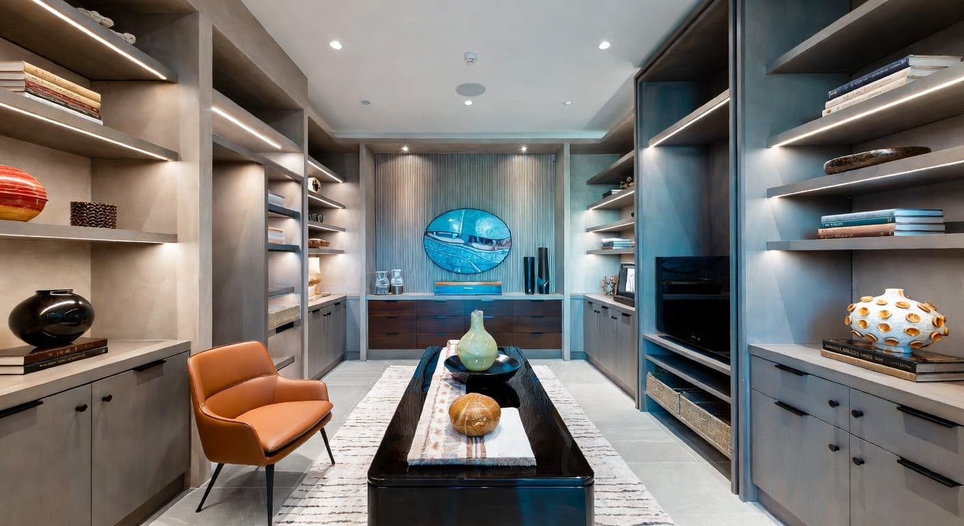 Desert Modern storage room interior design - featuring desert modern style furniture, decor, colors, and layout ideas for your storage room