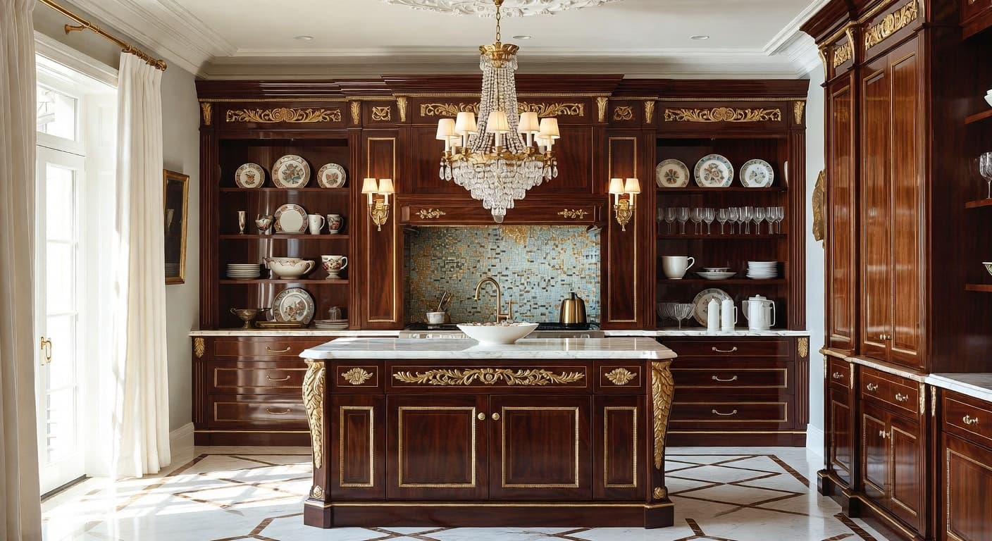 Digital Baroque butler's pantry interior design - featuring digital baroque style furniture, decor, colors, and layout ideas for your butler's pantry