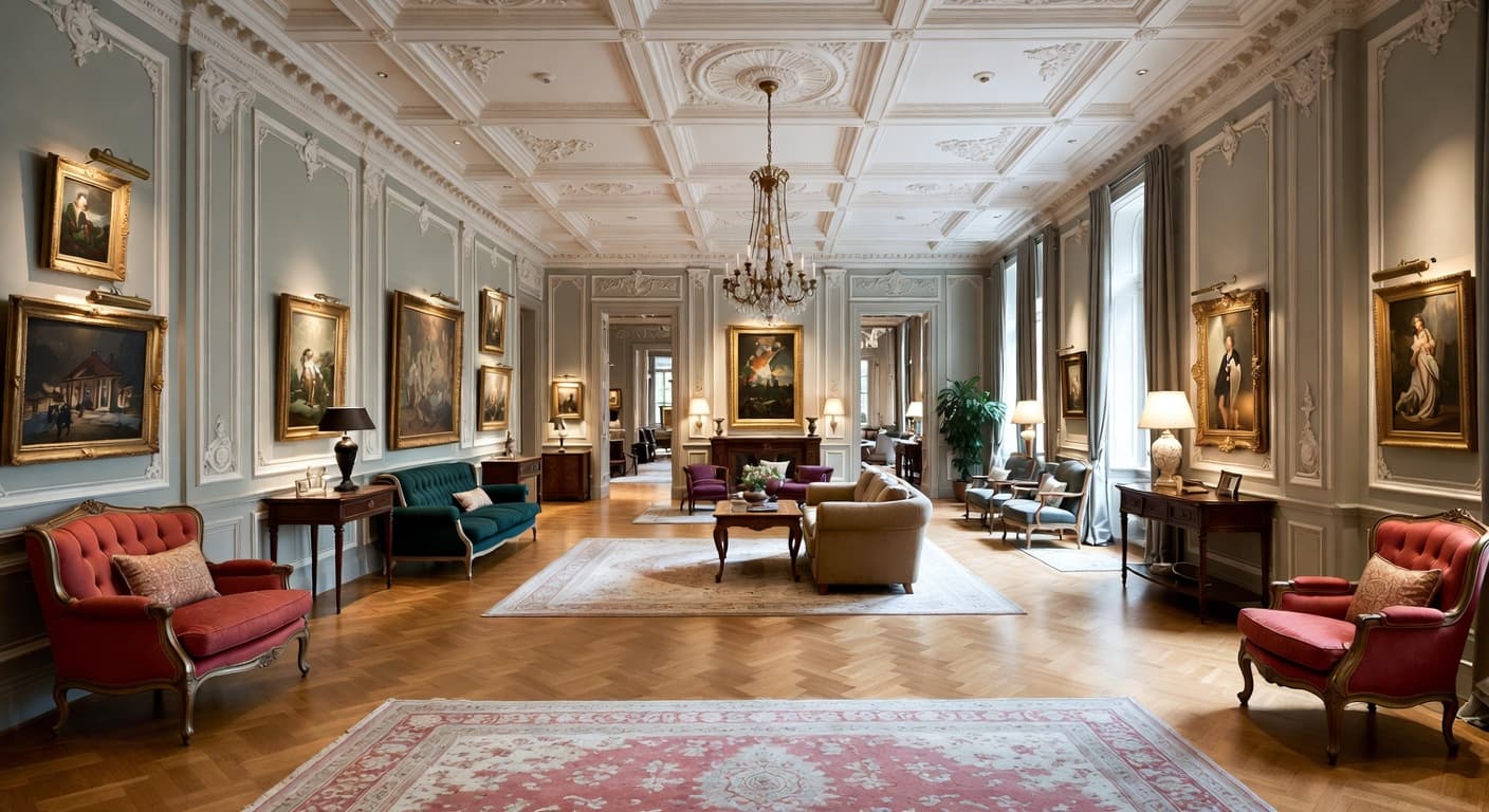 Digital Baroque gallery / art display interior design - featuring digital baroque style furniture, decor, colors, and layout ideas for your gallery / art display