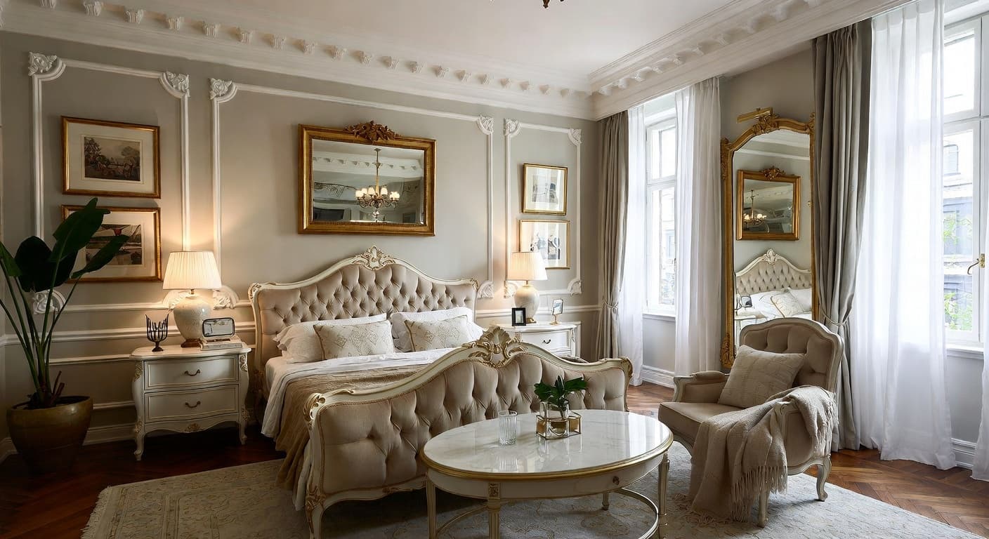 Digital Baroque guest room interior design - featuring digital baroque style furniture, decor, colors, and layout ideas for your guest room