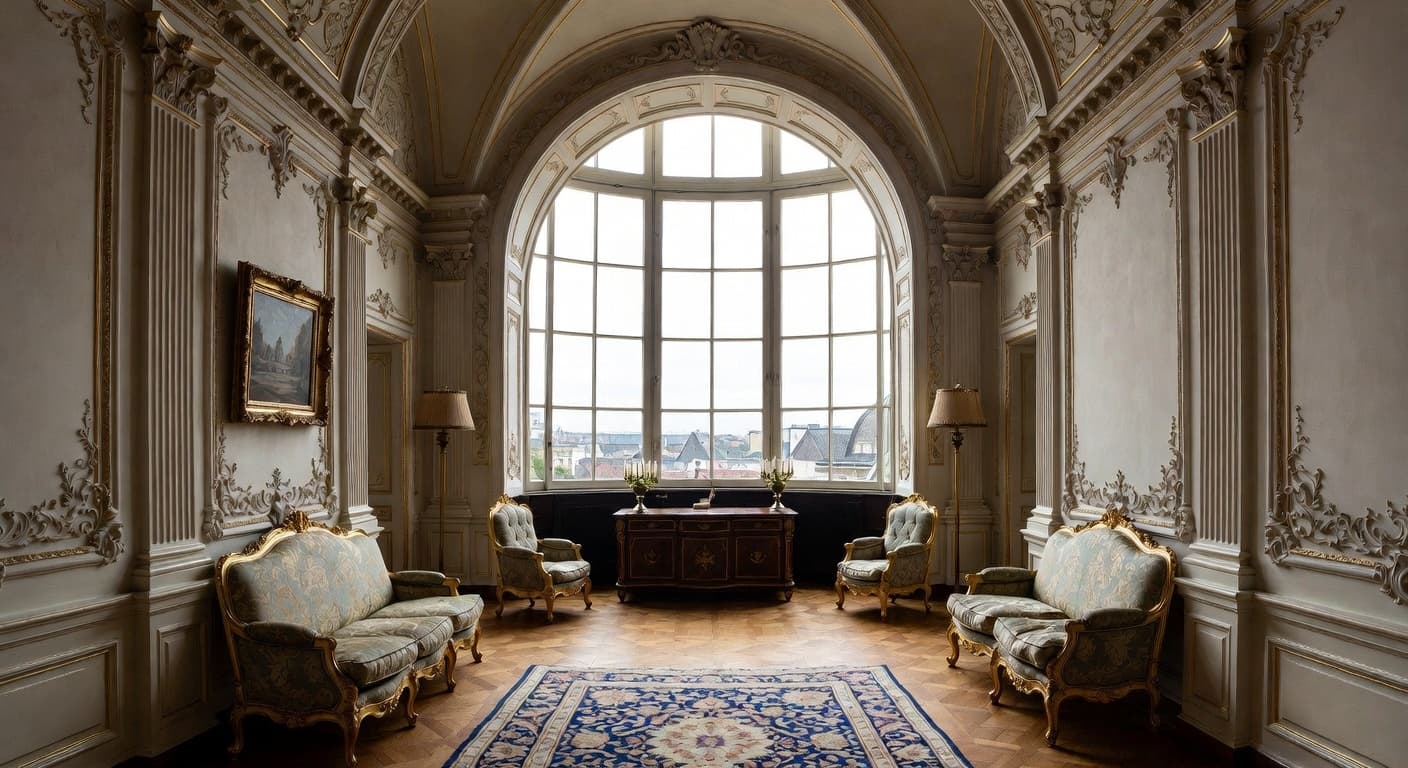 Digital Baroque observatory interior design - featuring digital baroque style furniture, decor, colors, and layout ideas for your observatory