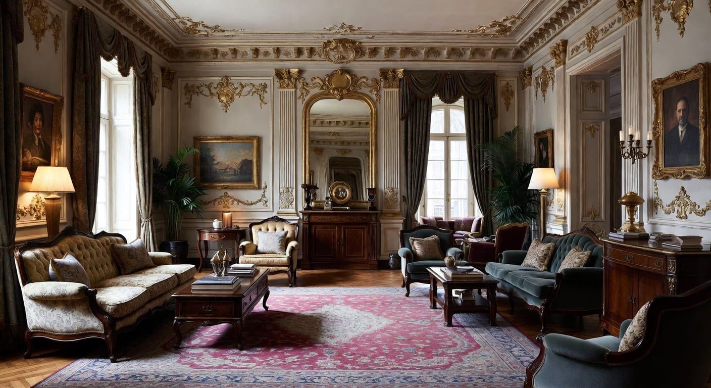 Digital Baroque smoking room / cigar lounge interior design - featuring digital baroque style furniture, decor, colors, and layout ideas for your smoking room / cigar lounge