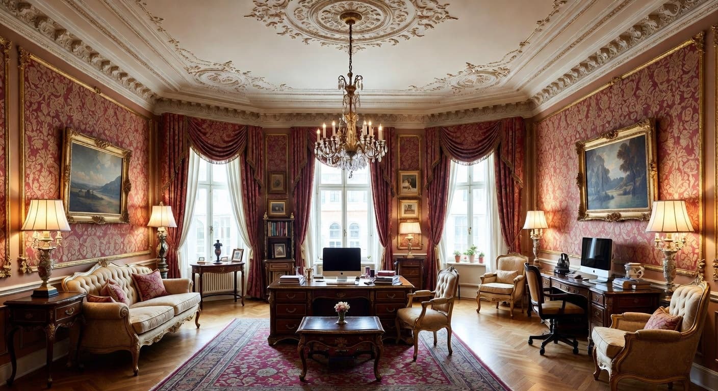 Digital Baroque workshop interior design - featuring digital baroque style furniture, decor, colors, and layout ideas for your workshop