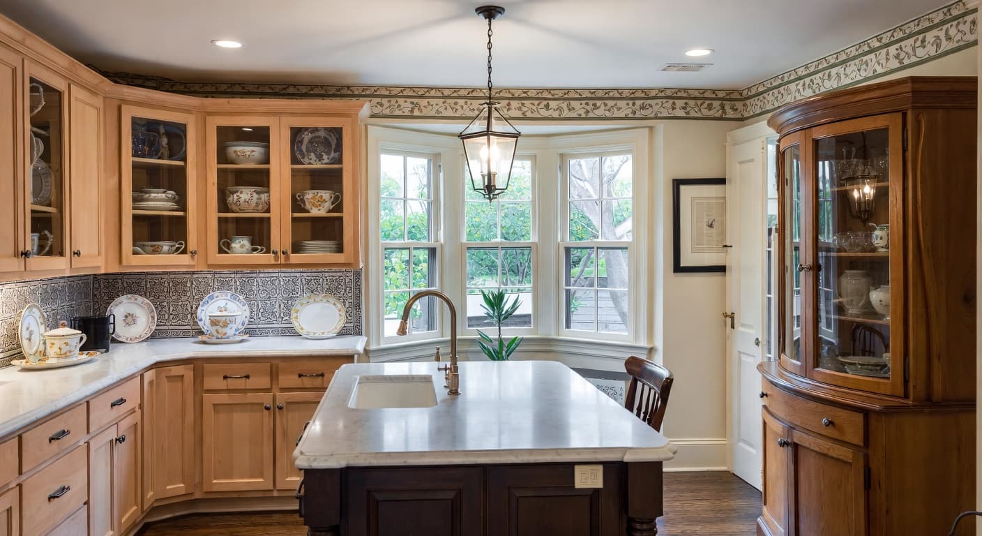 Dutch Colonial butler's pantry interior design - featuring dutch colonial style furniture, decor, colors, and layout ideas for your butler's pantry