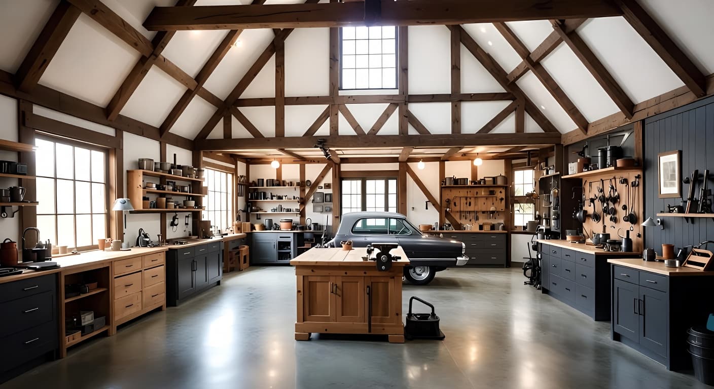 Dutch Colonial garage interior interior design - featuring dutch colonial style furniture, decor, colors, and layout ideas for your garage interior