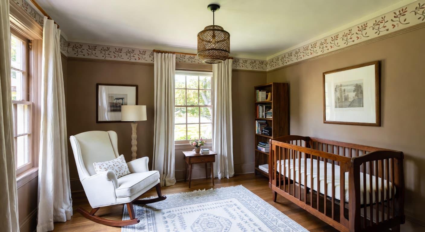 Dutch Colonial nursery interior design - featuring dutch colonial style furniture, decor, colors, and layout ideas for your nursery