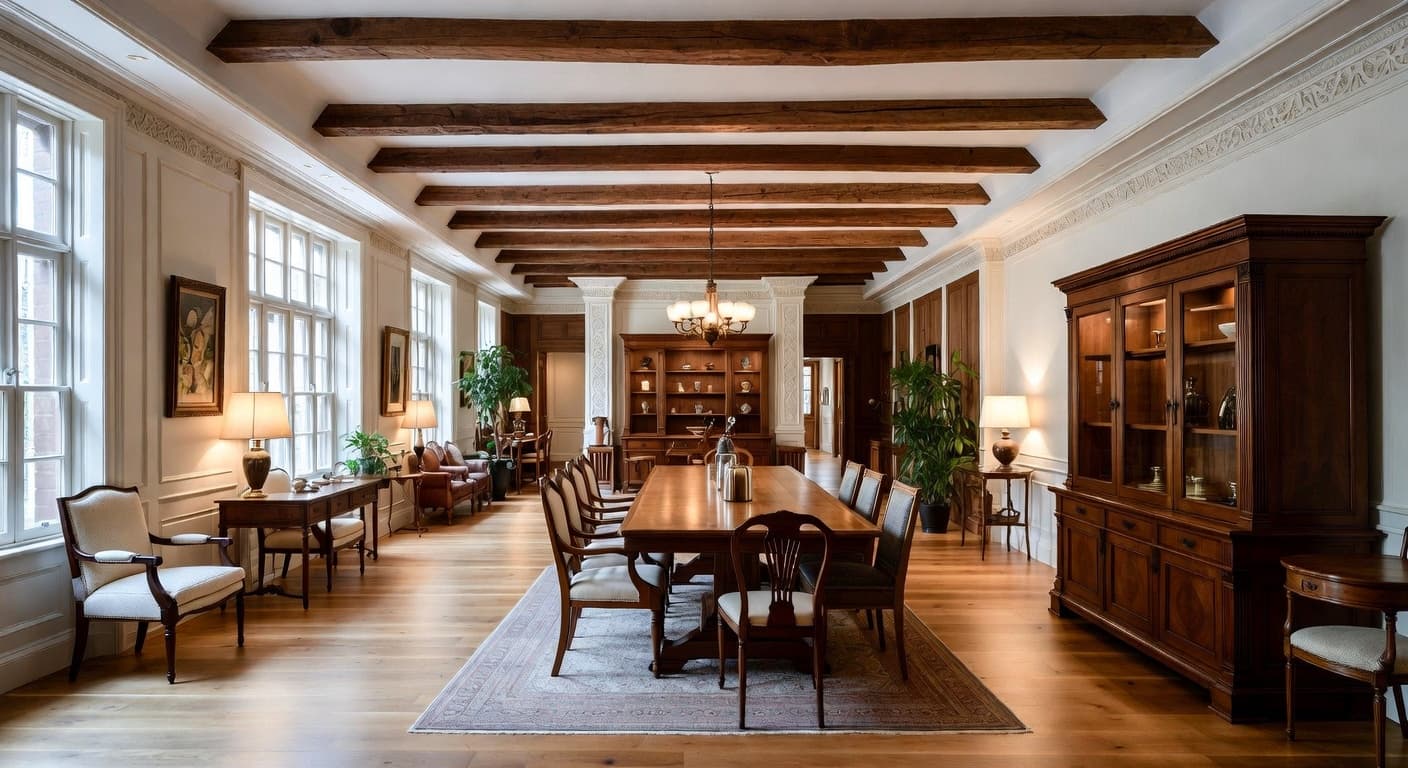 Dutch Colonial workshop interior design - featuring dutch colonial style furniture, decor, colors, and layout ideas for your workshop