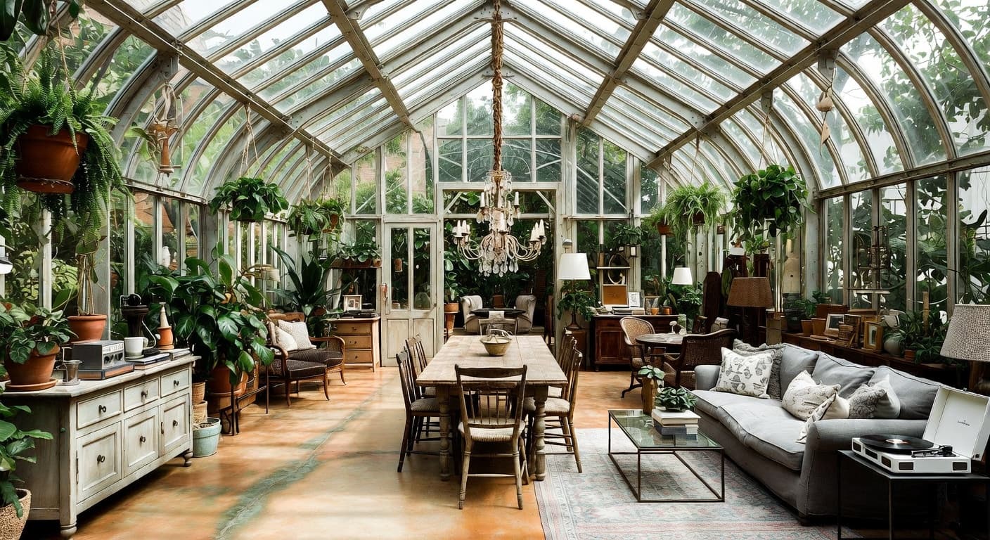 Eclectic greenhouse interior design - featuring eclectic style furniture, decor, colors, and layout ideas for your greenhouse
