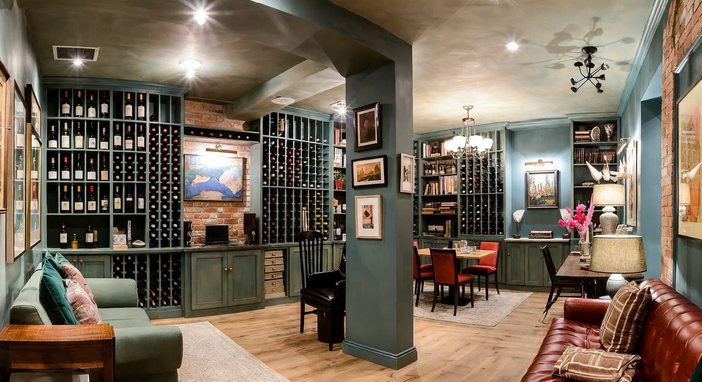 Eclectic wine cellar interior design - featuring eclectic style furniture, decor, colors, and layout ideas for your wine cellar
