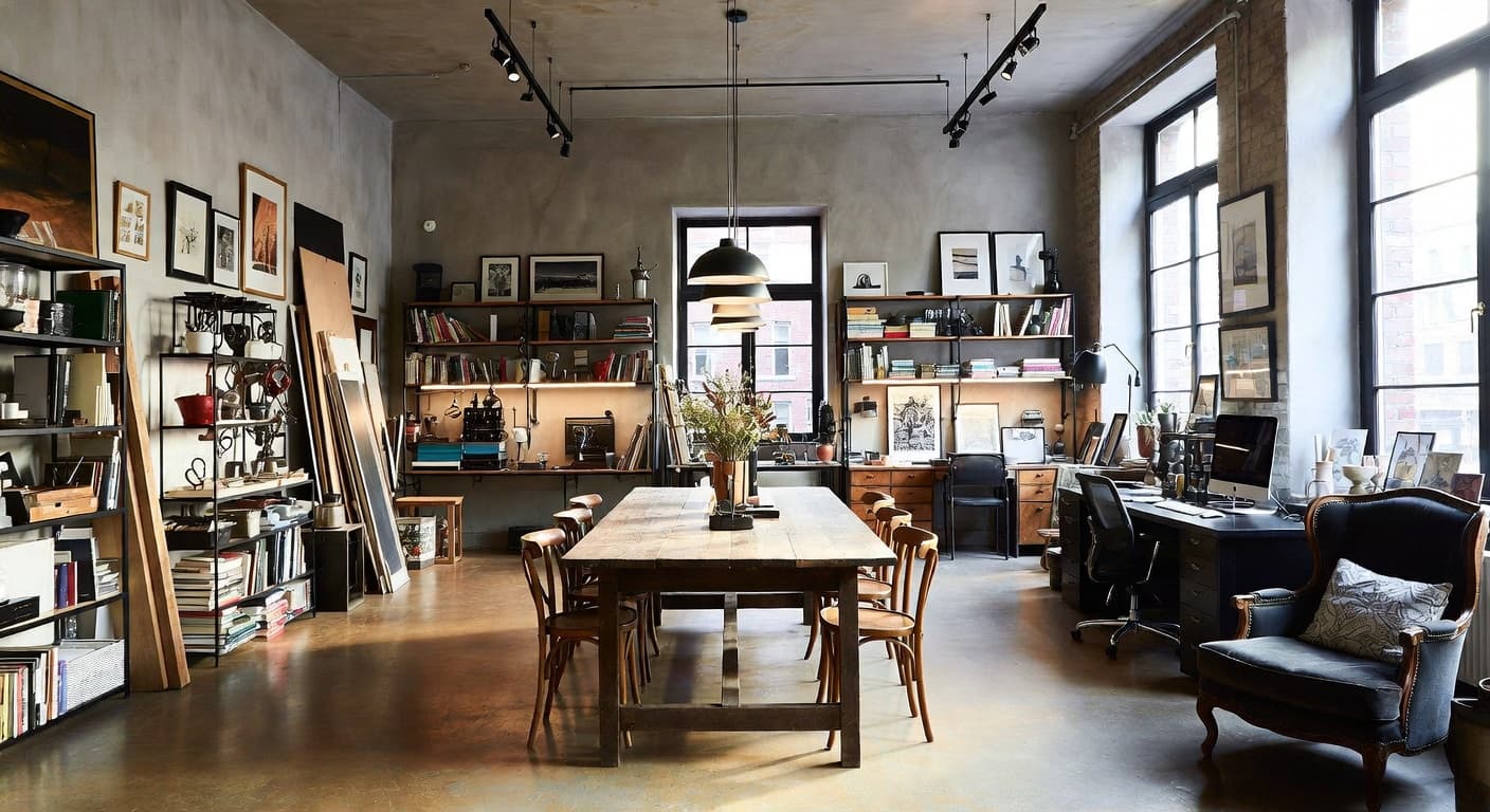 Eclectic workshop interior design - featuring eclectic style furniture, decor, colors, and layout ideas for your workshop