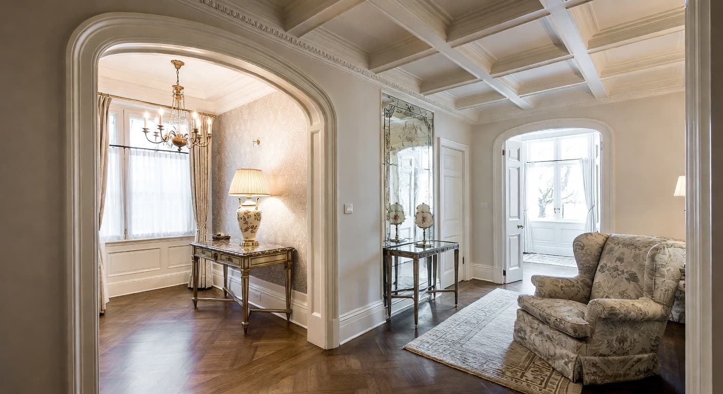 Edwardian entryway interior design - featuring edwardian style furniture, decor, colors, and layout ideas for your entryway