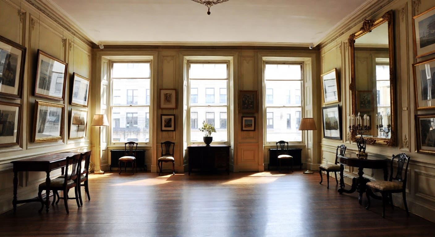 Edwardian gallery / art display interior design - featuring edwardian style furniture, decor, colors, and layout ideas for your gallery / art display